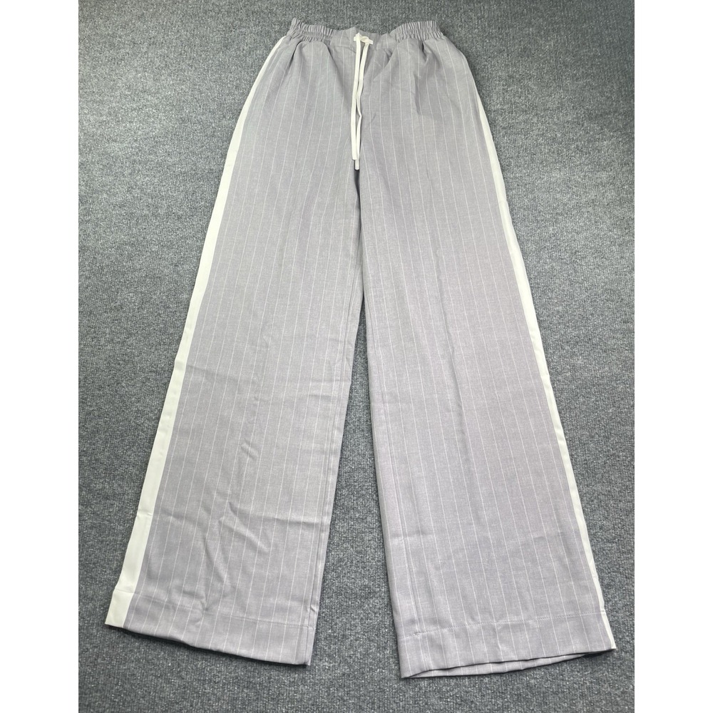 ASOS DESIGN Wide Leg Pants Womens 4 Grey Pinstripe Tall Side Stripe‎ Drawstring